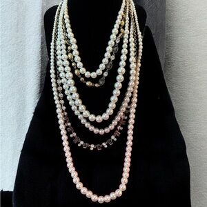 Vintage Elegant Pearl and Black Beaded Necklace Set